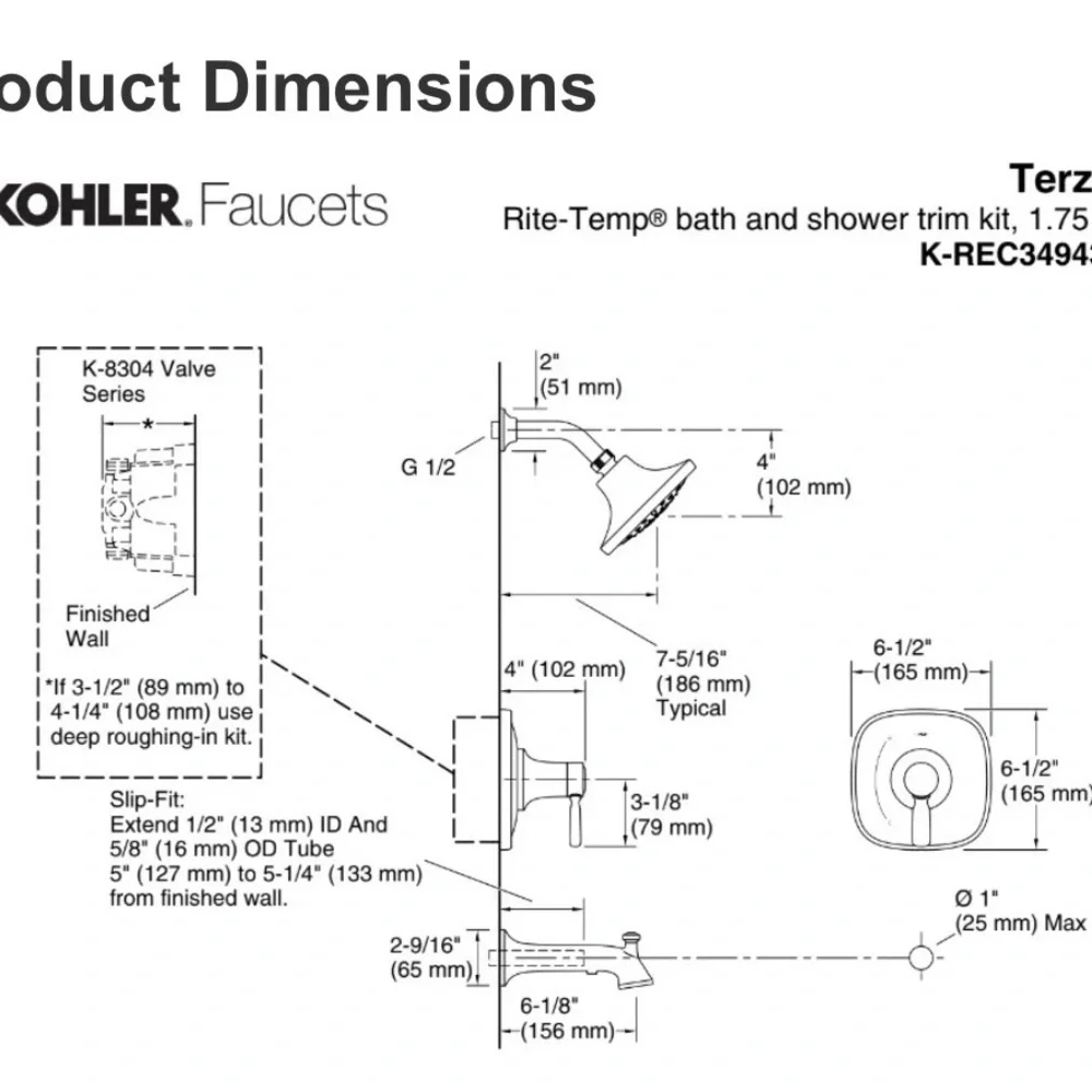 Kohler Terzet Square Shower Head Chrome Wall Mount Bathroom Showerhead Open Box